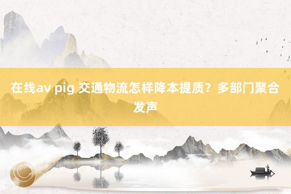 在线av pig 交通物流怎样降本提质？多部门聚合发声