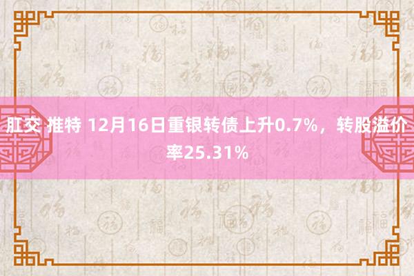 肛交 推特 12月16日重银转债上升0.7%，转股溢价率25.31%