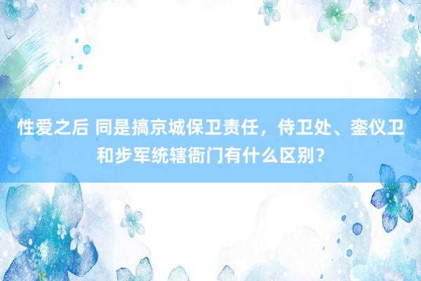 性爱之后 同是搞京城保卫责任，侍卫处、銮仪卫和步军统辖衙门有什么区别？