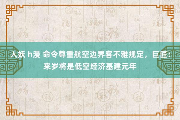 人妖 h漫 命令尊重航空边界客不雅规定，巨匠：来岁将是低空经济基建元年