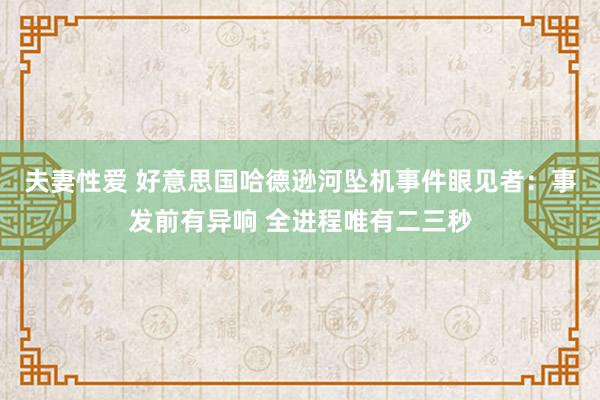 夫妻性爱 好意思国哈德逊河坠机事件眼见者：事发前有异响 全进程唯有二三秒