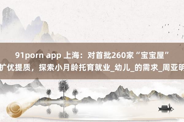 91porn app 上海：对首批260家“宝宝屋”扩优提质，探索小月龄托育就业_幼儿_的需求_周亚明
