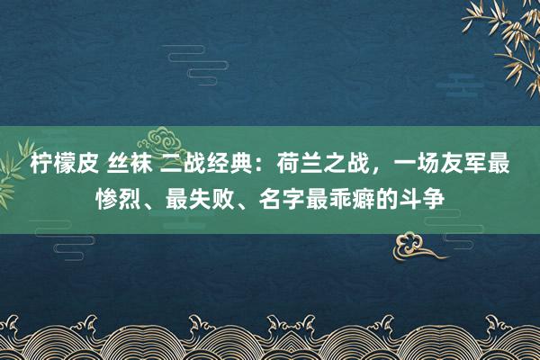 柠檬皮 丝袜 二战经典：荷兰之战，一场友军最惨烈、最失败、名字最乖癖的斗争