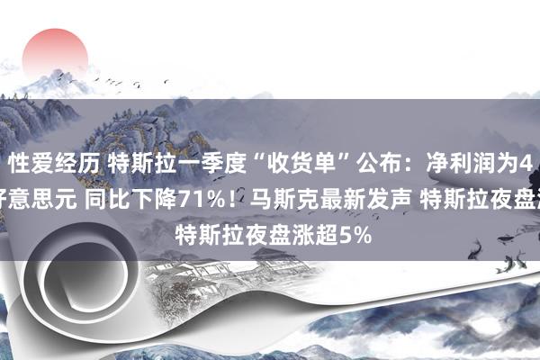 性爱经历 特斯拉一季度“收货单”公布：净利润为4.09亿好意思元 同比下降71%！马斯克最新发声 特斯拉夜盘涨超5%