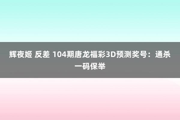 辉夜姬 反差 104期唐龙福彩3D预测奖号：通杀一码保举